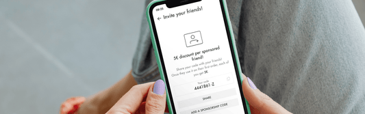 Application Lunettes Pour Tous affichant un code de parrainage à partager pour obtenir des réductions